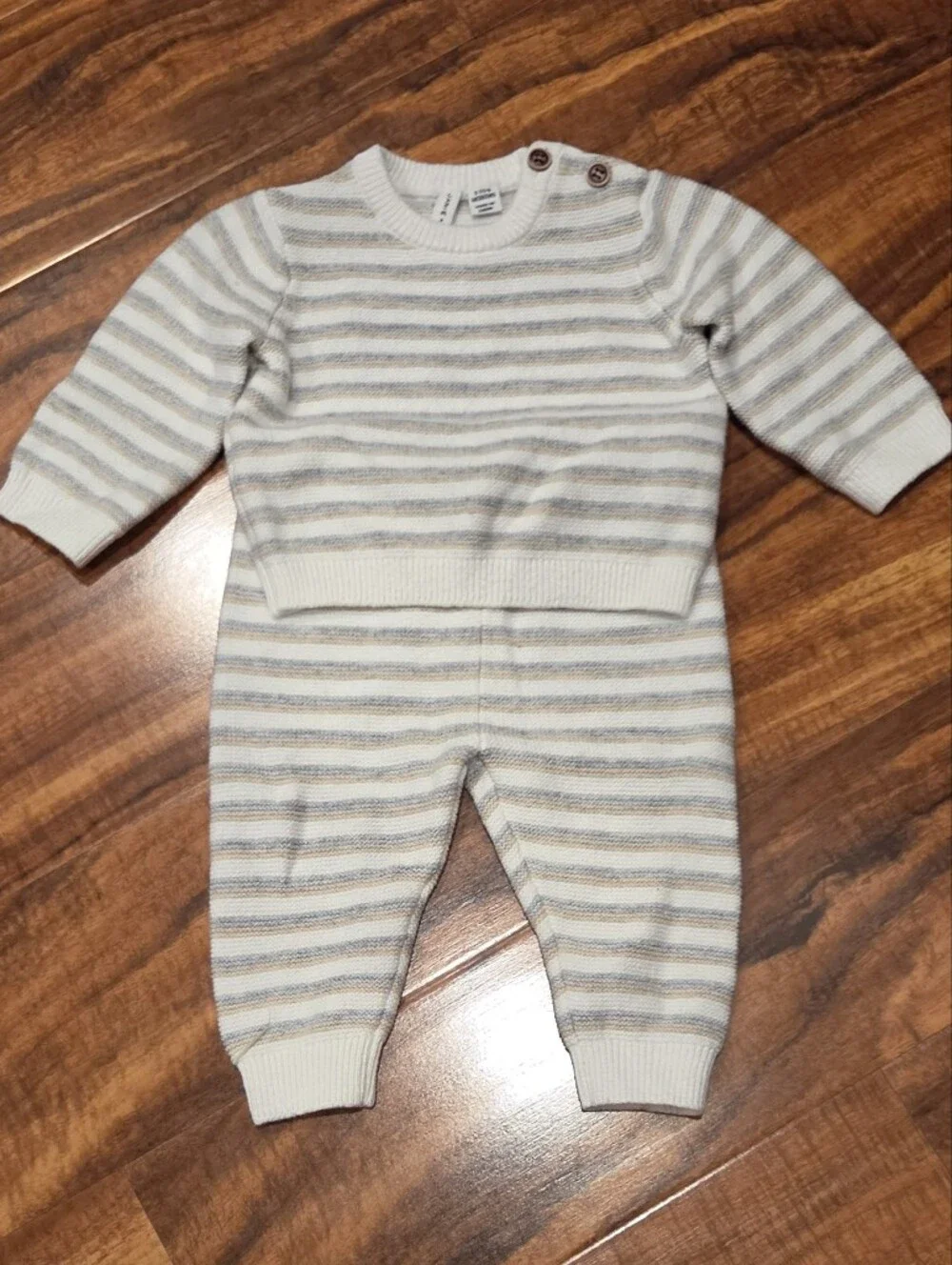 Janie and Jack EUC 3-6 Months Ivory/Tan/Gray Striped Sweater and Pants Set